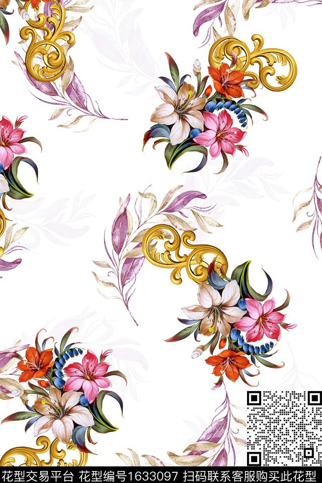 年轻女装白底花花卉数码印花华亿平台下载（图片编号: 1633097） - 瓦栏（Walan）