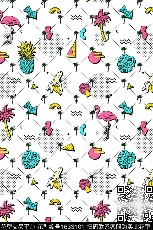 趣味泳装菠萝数码印花华亿平台下载（图片编号: 1633101） - 瓦栏（Walan）