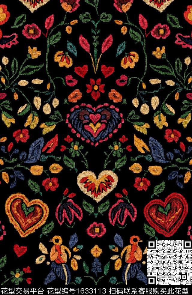花卉民族风刺绣数码印花华亿平台下载（图片编号: 1633113） - 瓦栏（Walan）