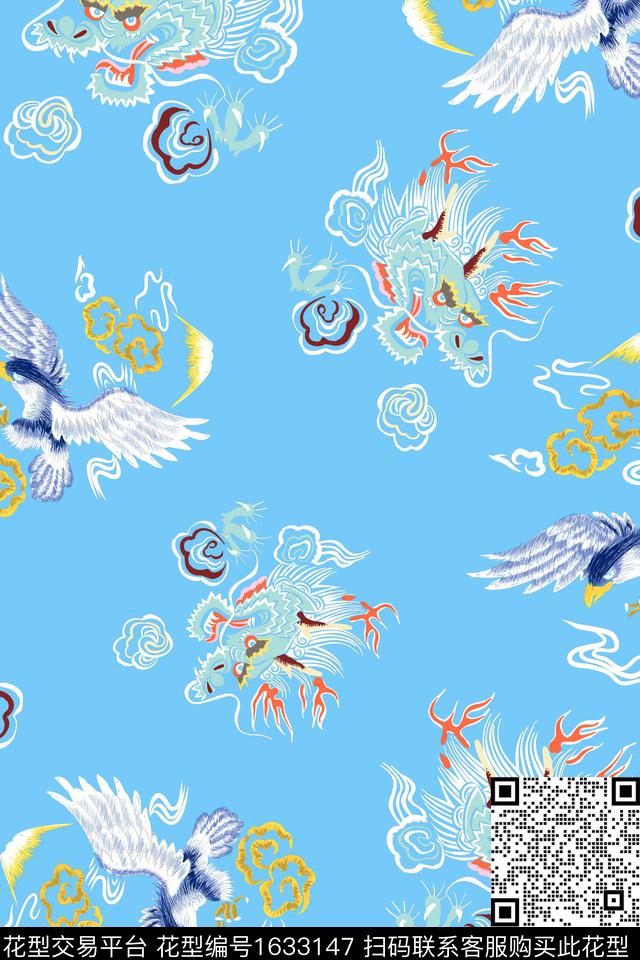 中国风旗袍龙数码印花华亿平台下载（图片编号: 1633147） - 瓦栏（Walan）