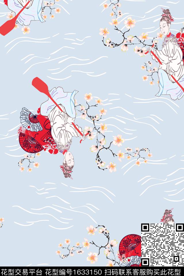 中国风人物跳接数码印花华亿平台下载（图片编号: 1633150） - 瓦栏（Walan）