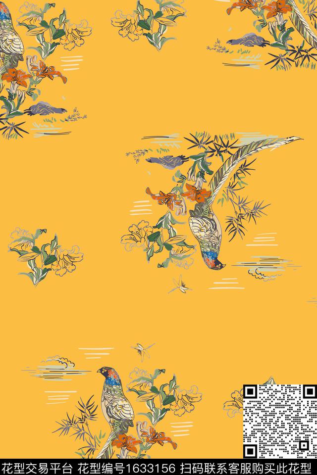 中国风花卉鸟数码印花华亿平台下载（图片编号: 1633156） - 瓦栏（Walan）