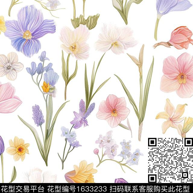 小清新水彩花卉花卉数码印花华亿平台下载（图片编号: 1633233） - 瓦栏（Walan）