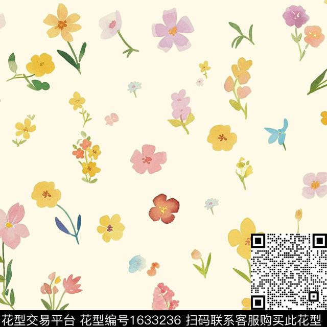 小清新水彩花卉花卉数码印花华亿平台下载（图片编号: 1633236） - 瓦栏（Walan）