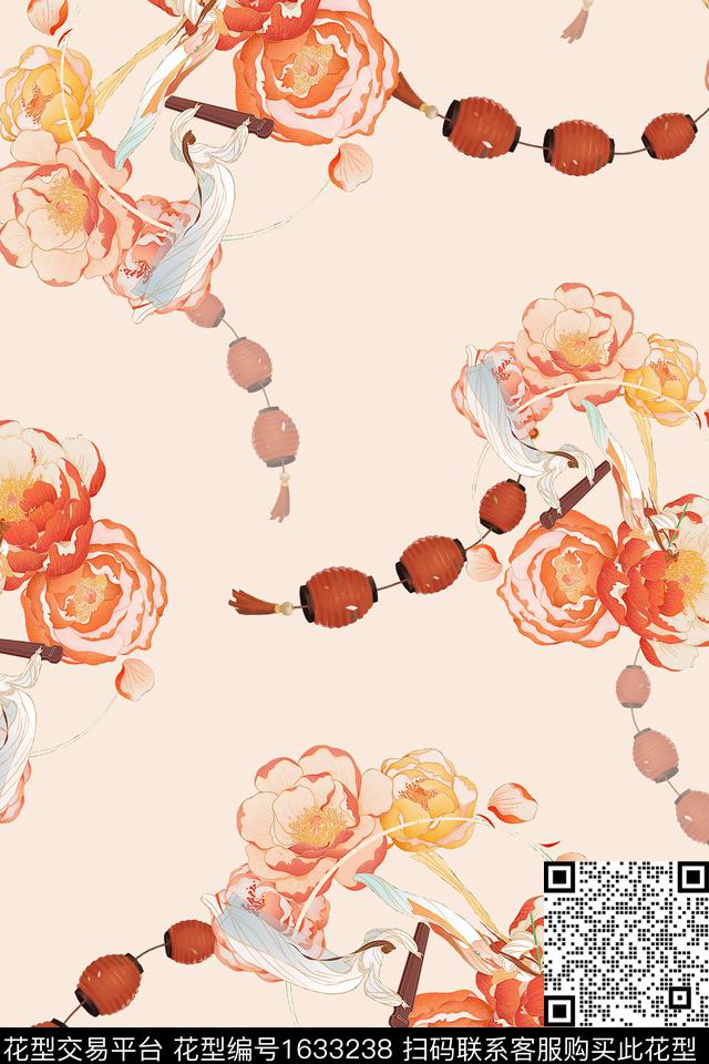 花卉灯笼跳接数码印花华亿平台下载（图片编号: 1633238） - 瓦栏（Walan）