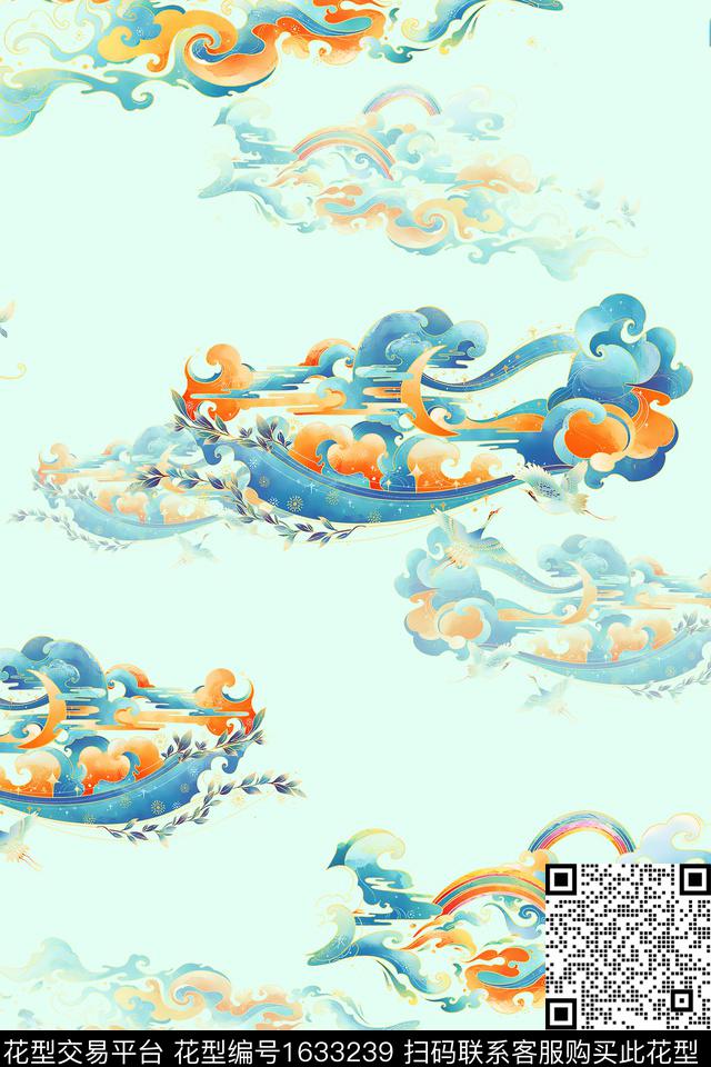 中国风祥云跳接数码印花华亿平台下载（图片编号: 1633239） - 瓦栏（Walan）