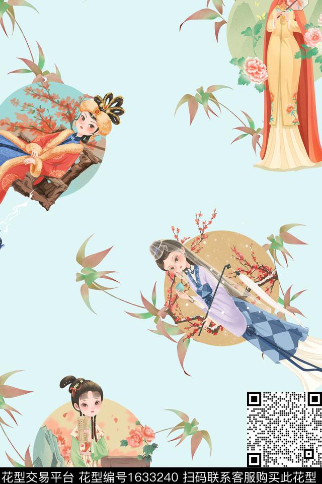 中国风人物跳接数码印花华亿平台下载（图片编号: 1633240） - 瓦栏（Walan）