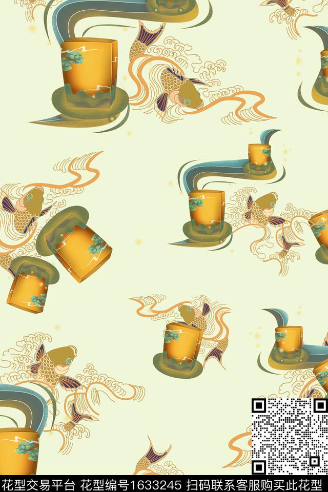 中国风鲤鱼花灯数码印花华亿平台下载（图片编号: 1633245） - 瓦栏（Walan）