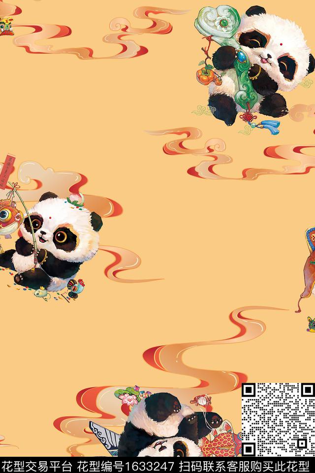 中国风熊猫跳接数码印花华亿平台下载（图片编号: 1633247） - 瓦栏（Walan）