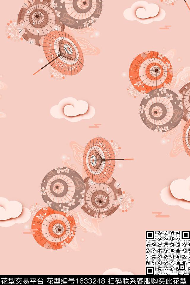 中国风祥云纸伞数码印花华亿平台下载（图片编号: 1633248） - 瓦栏（Walan）