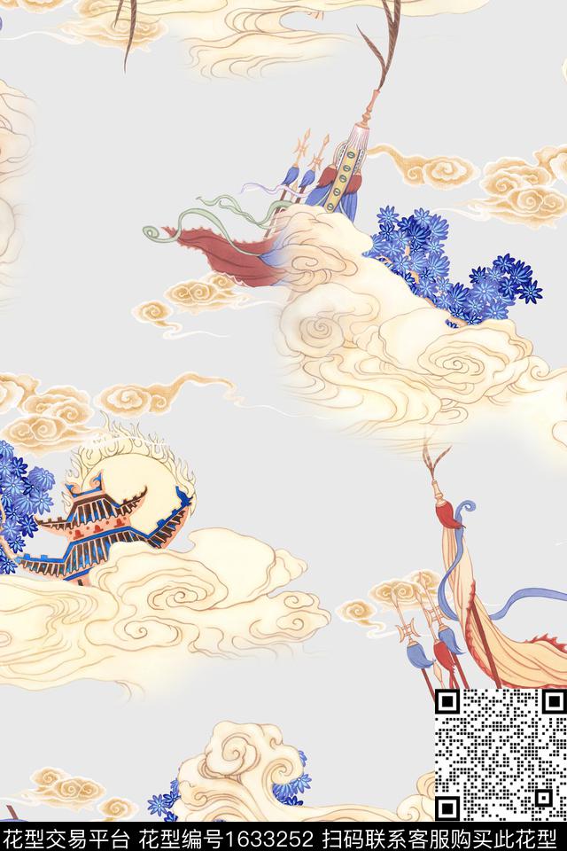 中国风祥云跳接数码印花华亿平台下载（图片编号: 1633252） - 瓦栏（Walan）