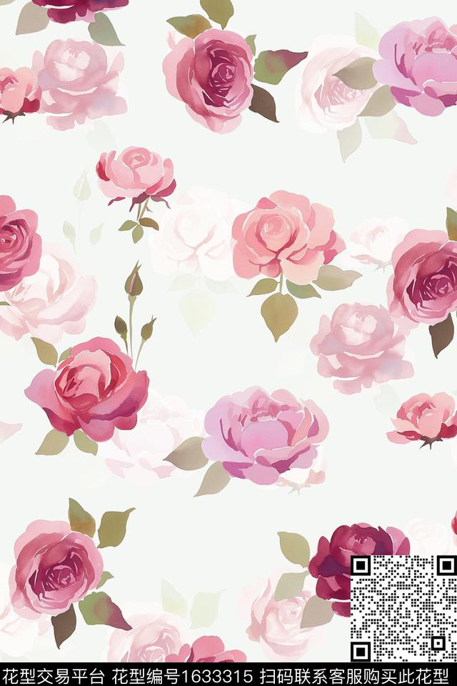 小清新影花花卉数码印花华亿平台下载（图片编号: 1633315） - 瓦栏（Walan）