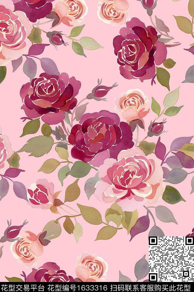 水彩花卉花卉春夏华亿平台数码印花华亿平台下载（图片编号: 1633316） - 瓦栏（Walan）