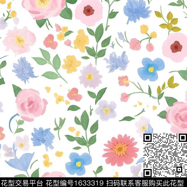 小清新水彩花卉花卉数码印花华亿平台下载（图片编号: 1633319） - 瓦栏（Walan）