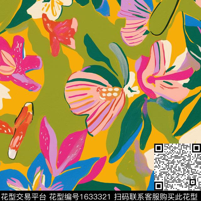 花卉抽象花卉数码印花华亿平台下载（图片编号: 1633321） - 瓦栏（Walan）