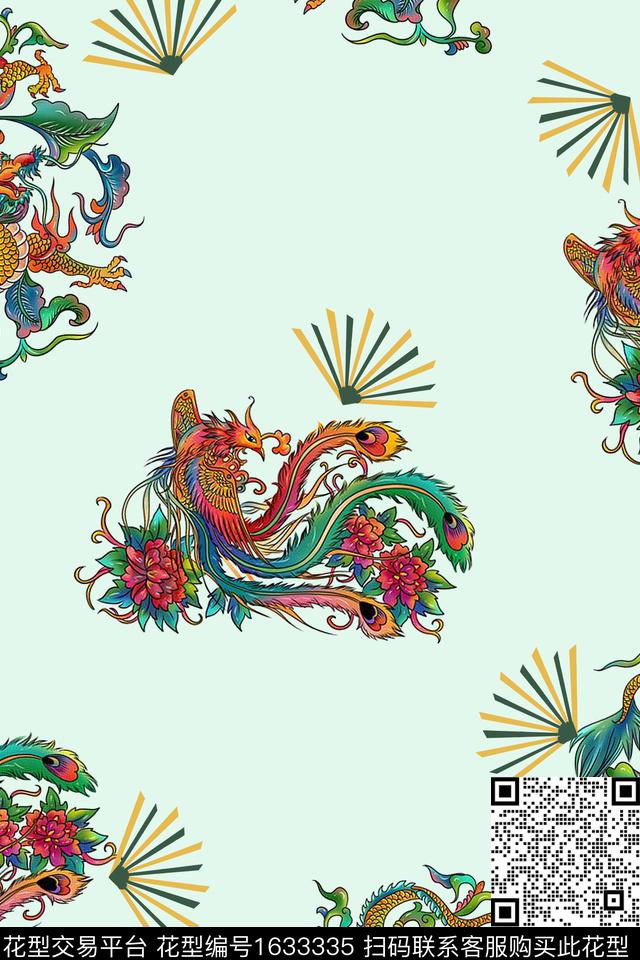 中国风龙凤数码印花华亿平台下载（图片编号: 1633335） - 瓦栏（Walan）