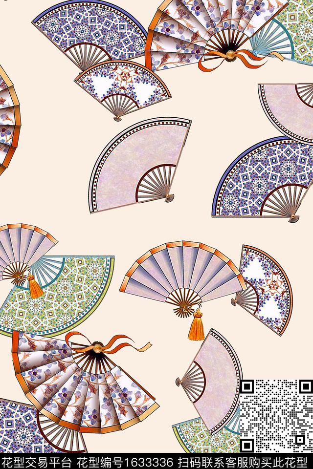 扇子跳接旗袍数码印花华亿平台下载（图片编号: 1633336） - 瓦栏（Walan）