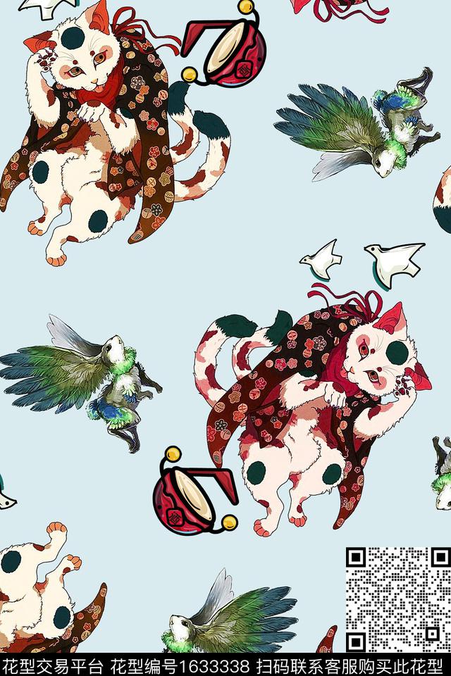 日式和风猫数码印花华亿平台下载（图片编号: 1633338） - 瓦栏（Walan）