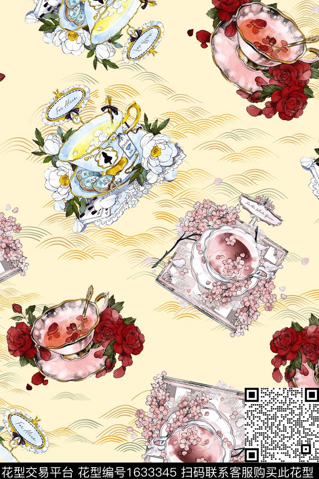 水彩餐具趣味数码印花华亿平台下载（图片编号: 1633345） - 瓦栏（Walan）