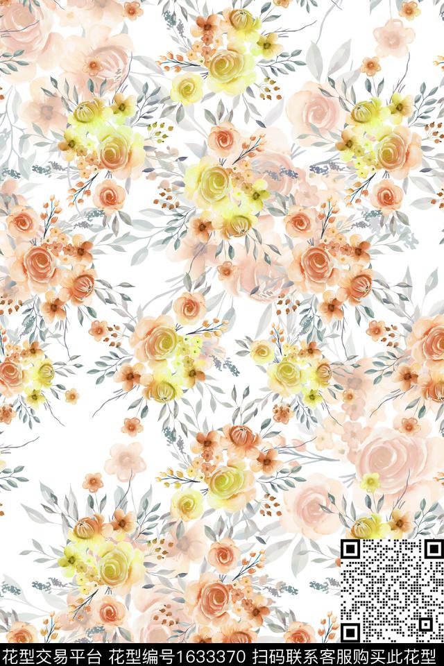 花卉水彩花卉影花数码印花华亿平台下载（图片编号: 1633370） - 瓦栏（Walan）