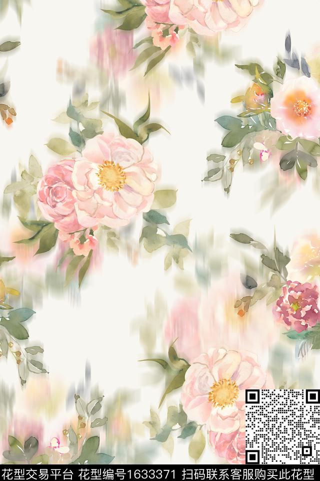 花卉模糊花卉水彩花卉数码印花华亿平台下载（图片编号: 1633371） - 瓦栏（Walan）