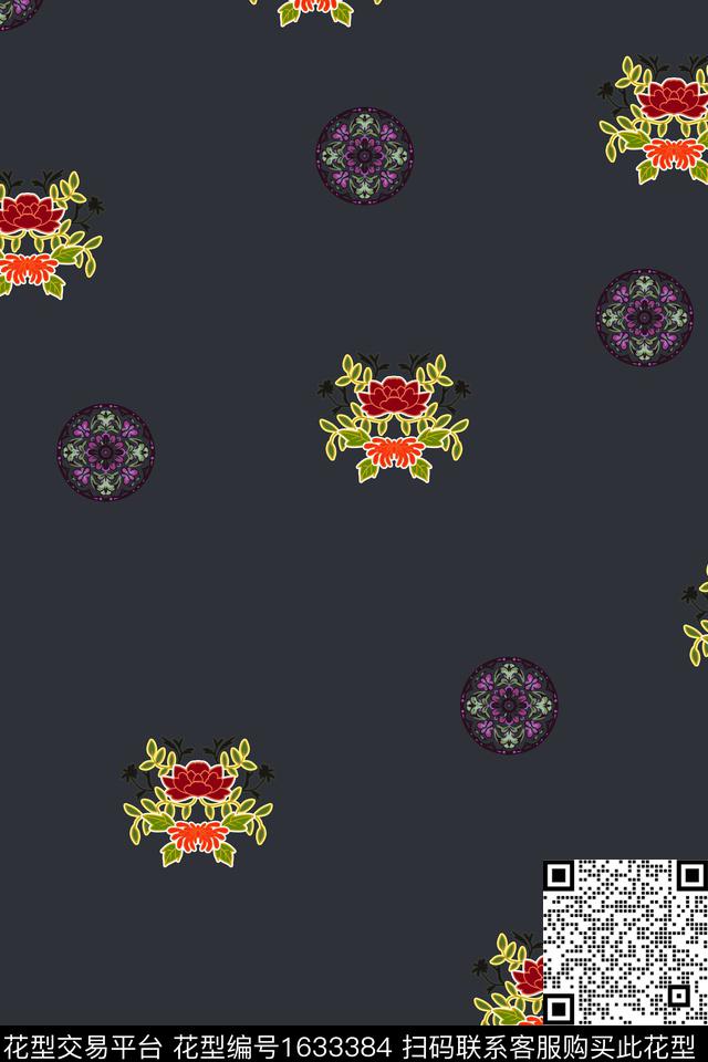 民族风民族纹样花卉数码印花华亿平台下载（图片编号: 1633384） - 瓦栏（Walan）