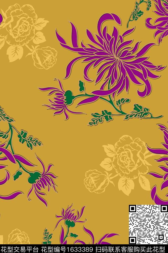 花卉菊花中老年数码印花华亿平台下载（图片编号: 1633389） - 瓦栏（Walan）