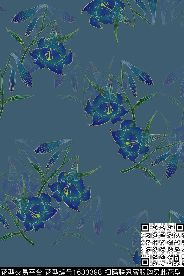 花卉影花百合数码印花华亿平台下载（图片编号: 1633398） - 瓦栏（Walan）