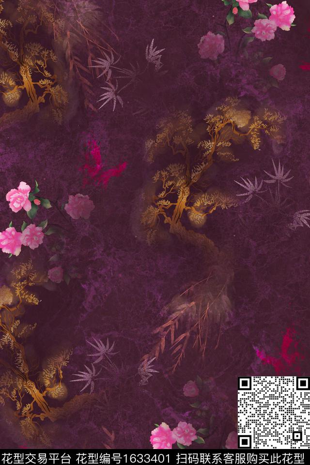 中老年花卉中国风数码印花华亿平台下载（图片编号: 1633401） - 瓦栏（Walan）