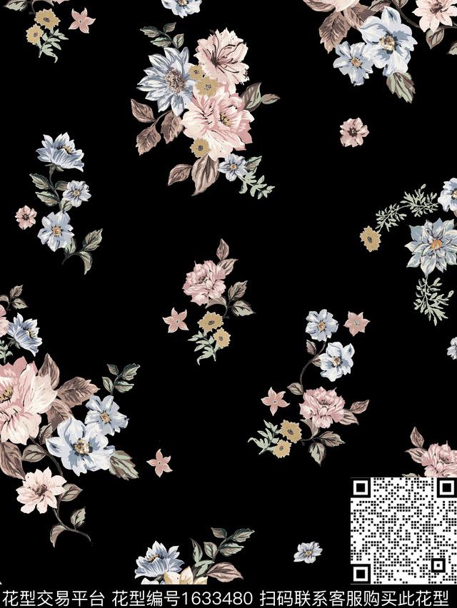 民族风花卉水彩花卉数码印花华亿平台下载（图片编号: 1633480） - 瓦栏（Walan）