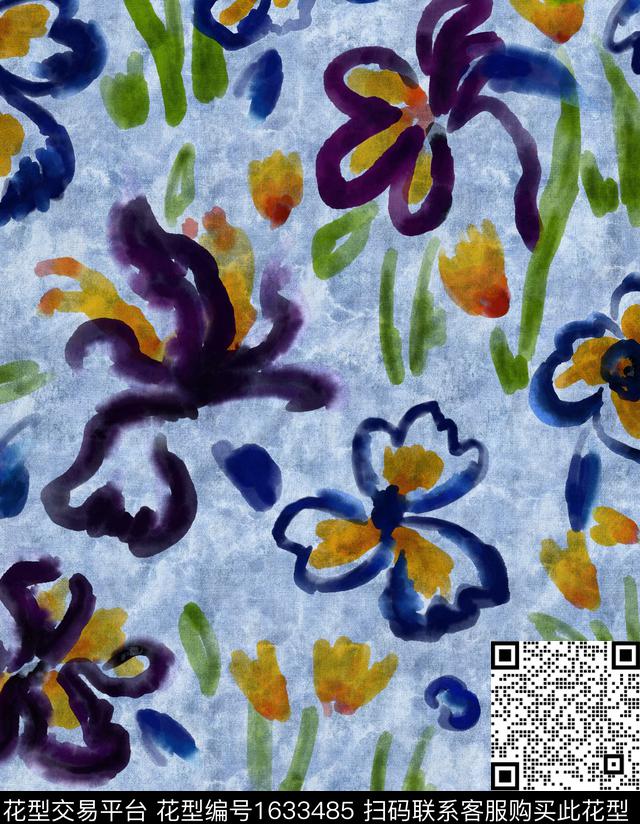 民族风花卉水彩花卉数码印花华亿平台下载（图片编号: 1633485） - 瓦栏（Walan）