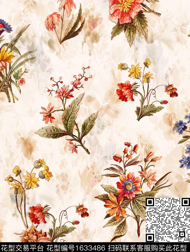民族风花卉水彩花卉数码印花华亿平台下载（图片编号: 1633486） - 瓦栏（Walan）