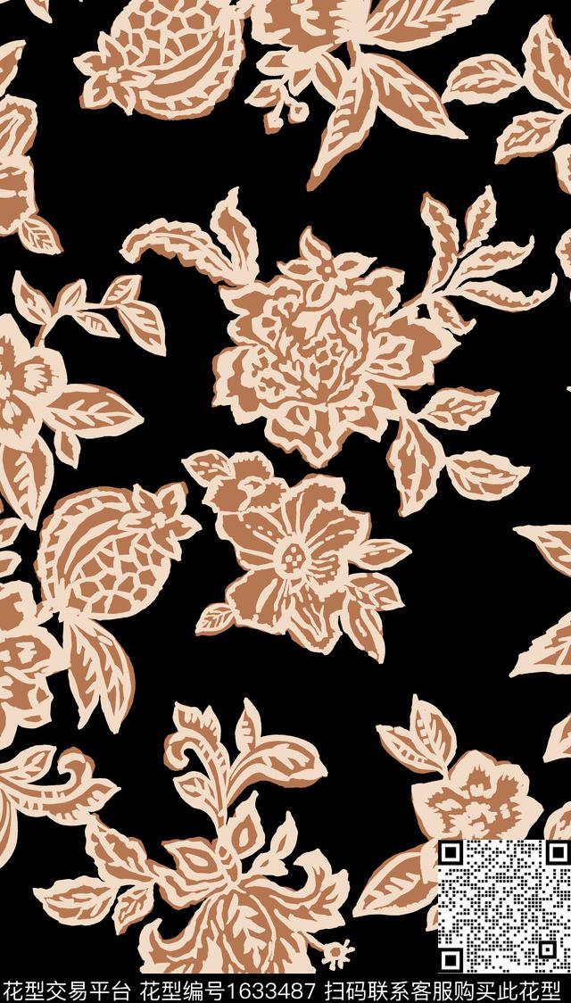 民族风花卉水彩花卉数码印花华亿平台下载（图片编号: 1633487） - 瓦栏（Walan）