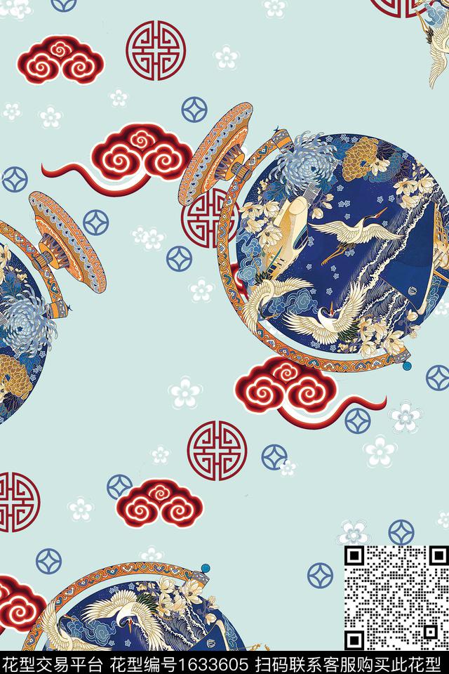 中国风祥云跳接数码印花华亿平台下载（图片编号: 1633605） - 瓦栏（Walan）