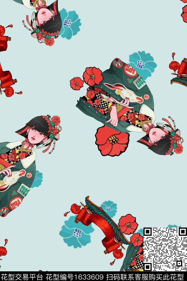 花卉人物日式数码印花华亿平台下载（图片编号: 1633609） - 瓦栏（Walan）