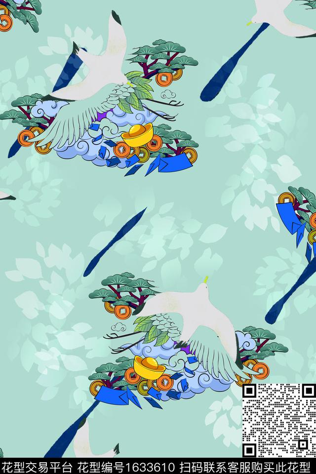 中国风鸟元宝数码印花华亿平台下载（图片编号: 1633610） - 瓦栏（Walan）