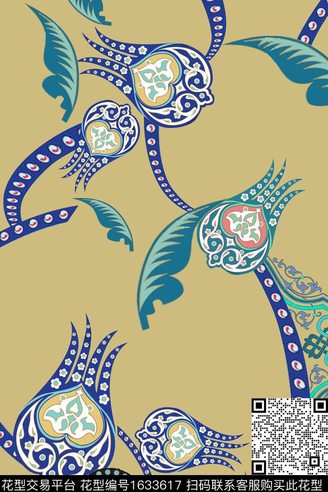 民族风叶子民族纹样数码印花华亿平台下载（图片编号: 1633617） - 瓦栏（Walan）