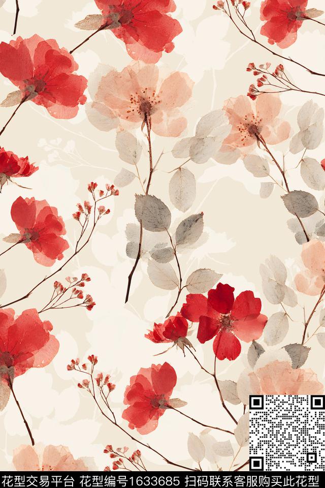 水彩花卉花卉剪影数码印花华亿平台下载（图片编号: 1633685） - 瓦栏（Walan）