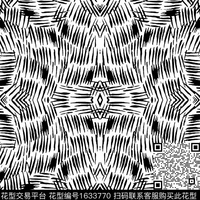 黑白对称笔触传统印花华亿平台下载（图片编号: 1633770） - 瓦栏（Walan）