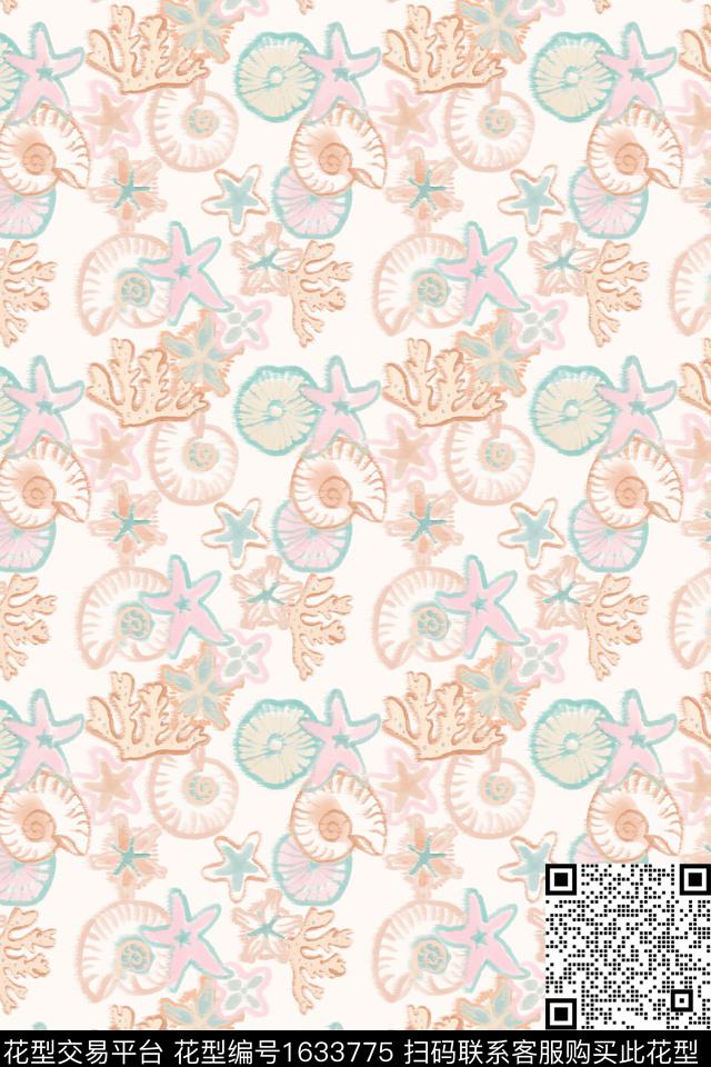 珊瑚趣味贝壳数码印花华亿平台下载（图片编号: 1633775） - 瓦栏（Walan）
