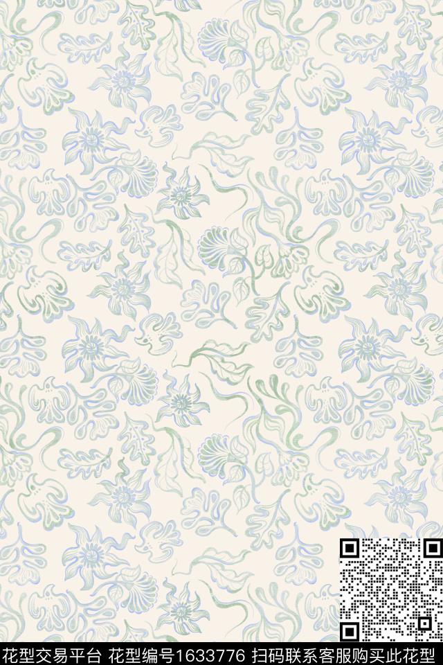 小清新清爽底花卉休闲数码印花华亿平台下载（图片编号: 1633776） - 瓦栏（Walan）