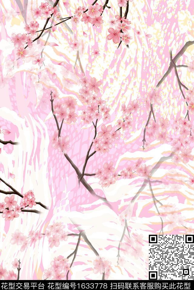 花卉桃花树枝数码印花华亿平台下载（图片编号: 1633778） - 瓦栏（Walan）