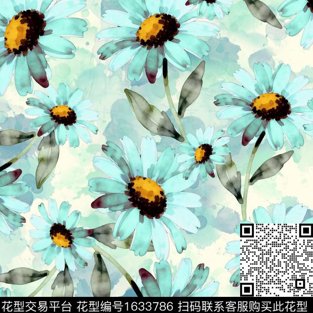 花卉水彩花卉菊花传统印花华亿平台下载（图片编号: 1633786） - 瓦栏（Walan）