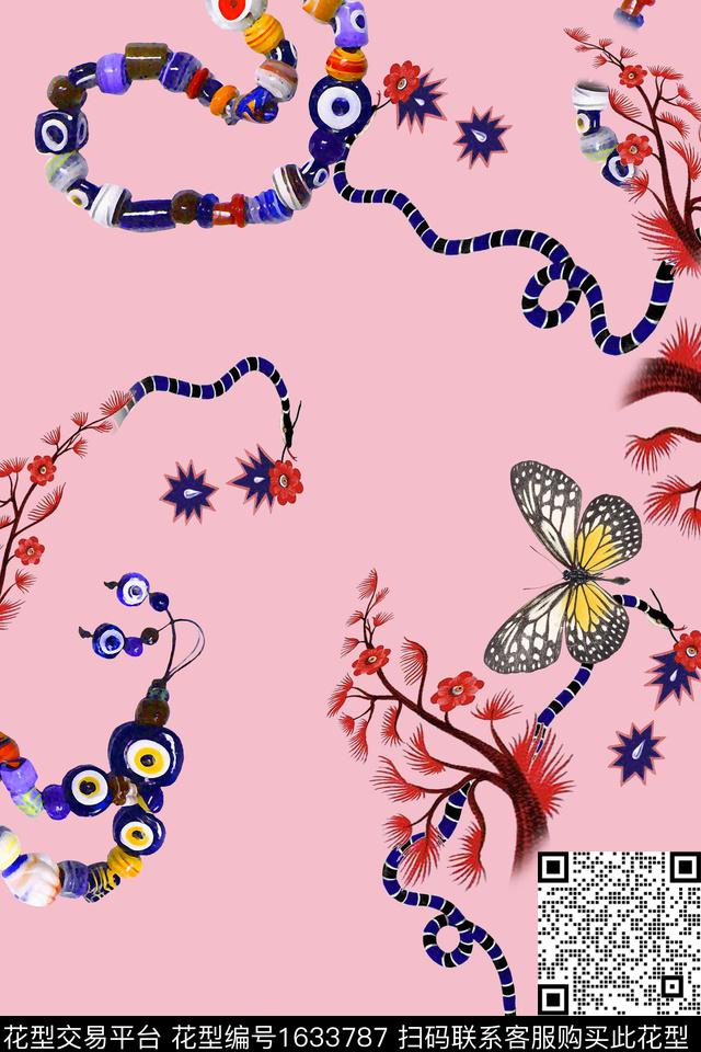 中国风首饰蝴蝶数码印花华亿平台下载（图片编号: 1633787） - 瓦栏（Walan）