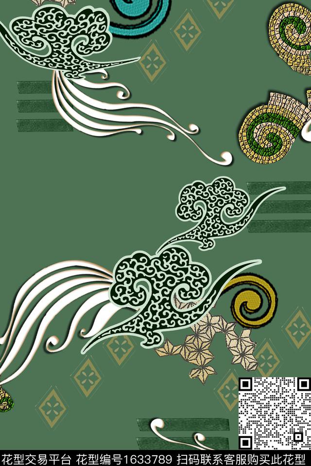 祥云几何中国风数码印花华亿平台下载（图片编号: 1633789） - 瓦栏（Walan）