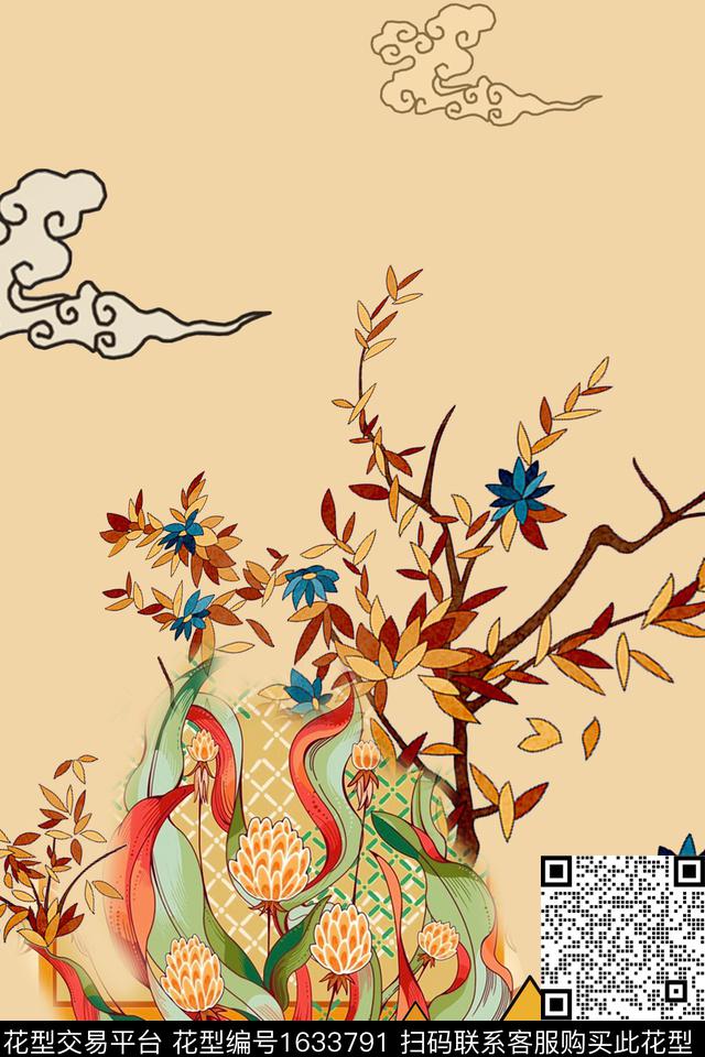 定位中国风几何数码印花华亿平台下载（图片编号: 1633791） - 瓦栏（Walan）