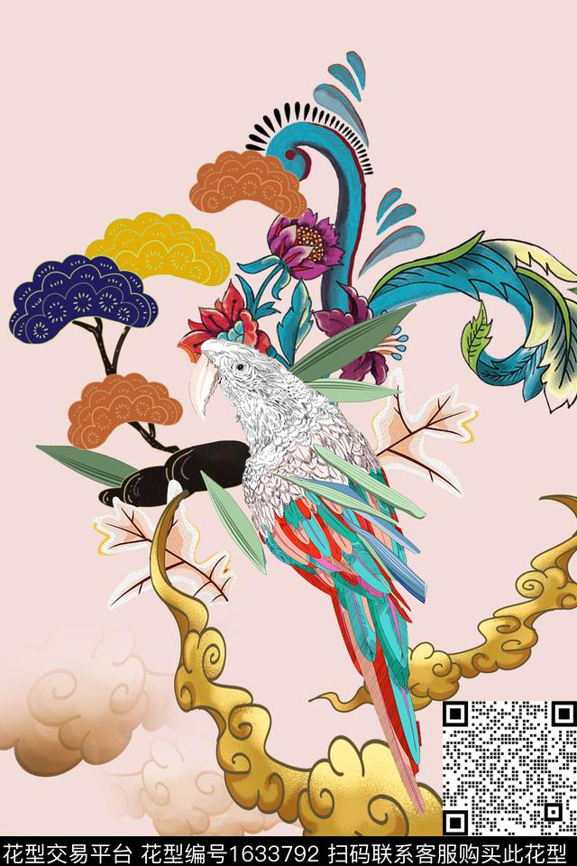 鸟定位花卉数码印花华亿平台下载（图片编号: 1633792） - 瓦栏（Walan）