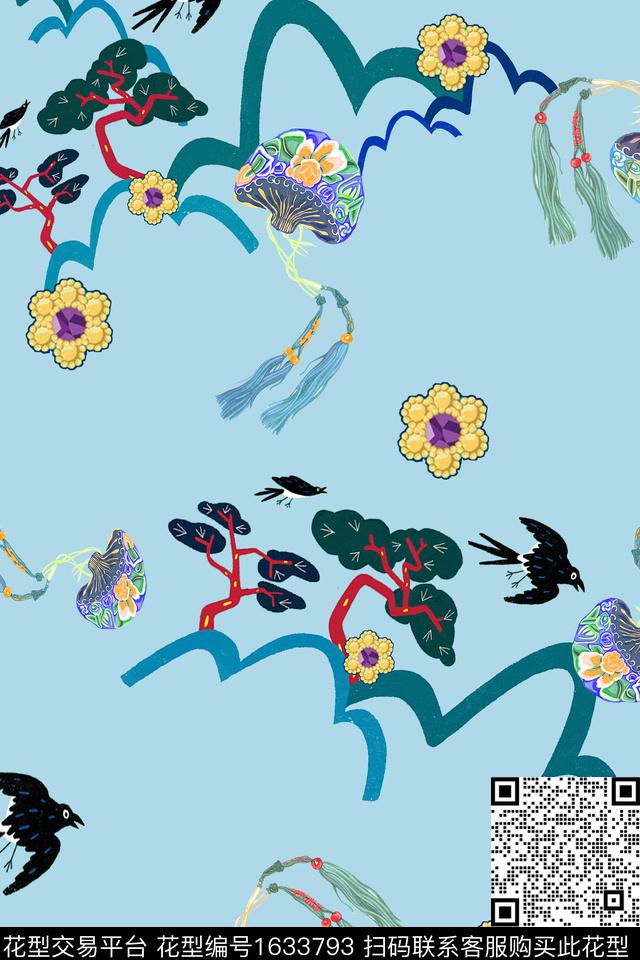 中国风燕子条纹数码印花华亿平台下载（图片编号: 1633793） - 瓦栏（Walan）