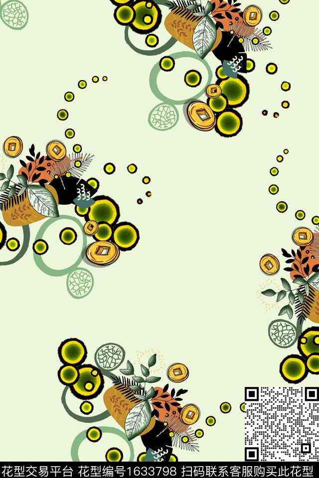 清爽植物铜钱数码印花华亿平台下载（图片编号: 1633798） - 瓦栏（Walan）