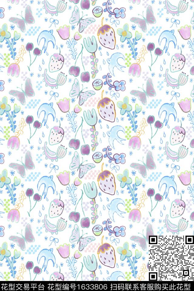 趣味水彩水果数码印花华亿平台下载（图片编号: 1633806） - 瓦栏（Walan）